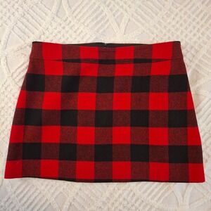 J Crew Womens Size 14 Buffalo Plaid Wool Blend Mini Skirt Red Black